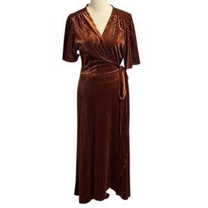 Stunning copper bronze wrap tie Maxi dress crushed velvet